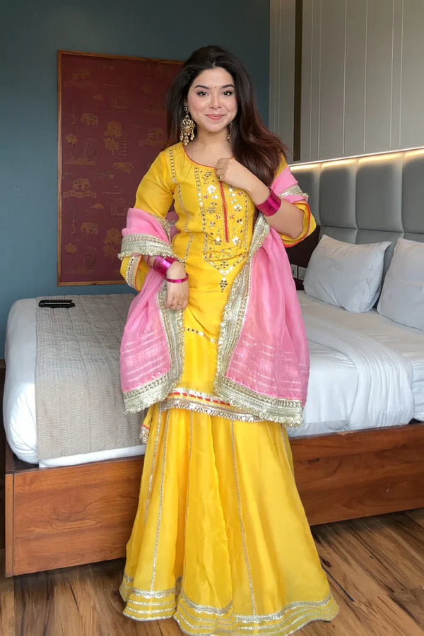 Neon Yellow Sharara Suit Set