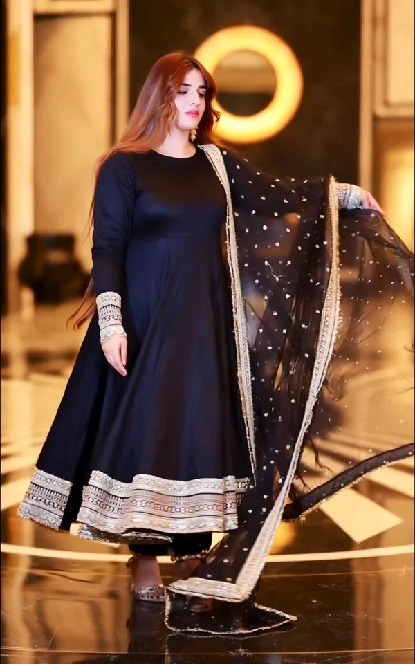 Black Havy Rayon Royal Elegant Anarkali Suit Set
